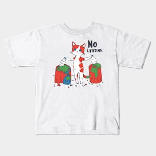 Stop Littering Cat Environment Protection Recycle Kids T-Shirt